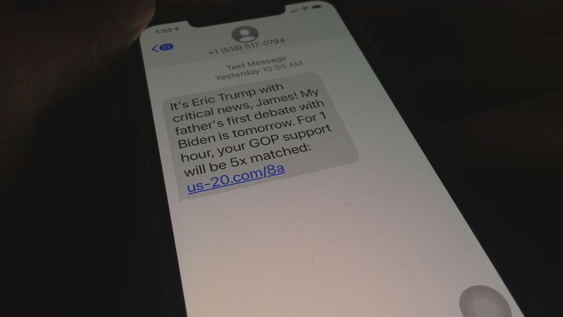 spam text on iphone screen